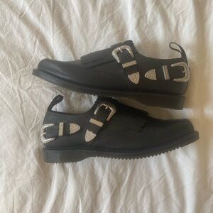 Dr Martens Pointed Toe Western Loafers with Silver Buckles, size 9